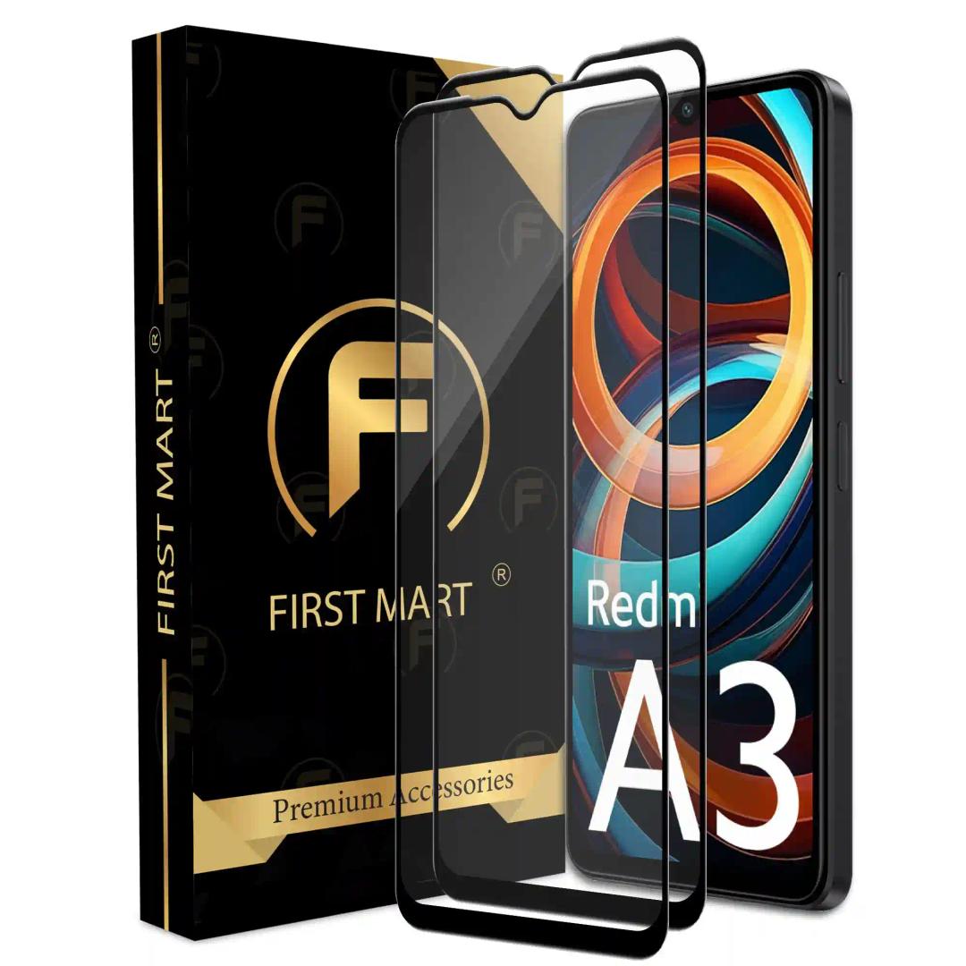 FIRST MART Premium Tempered Glass for Redmi A3 5G with Edge to Edge Coverage and Easy Installation Kit, Pack of 2