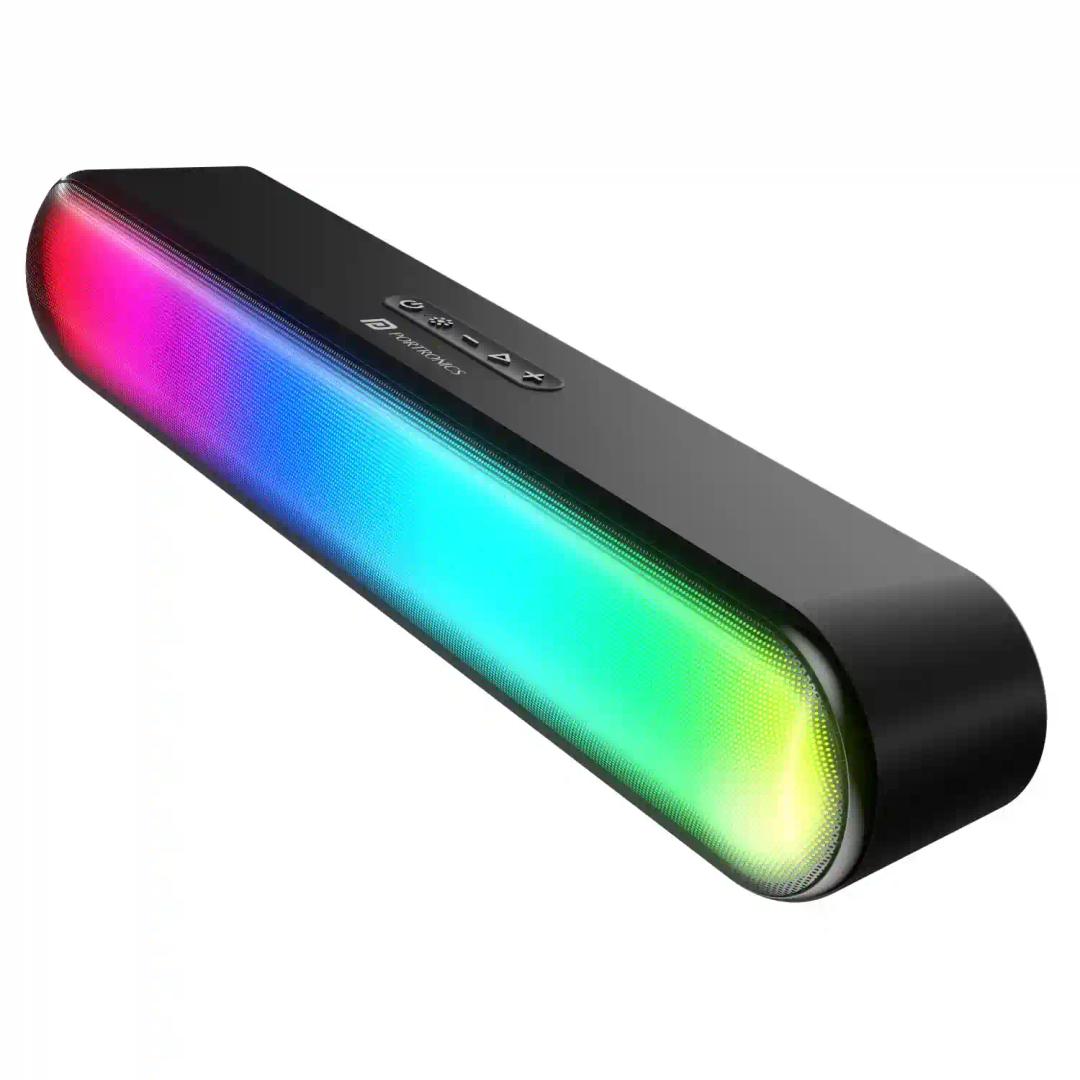 Portronics Decibel 23 16W Wireless Bluetooth Soundbar with LED Lights, Upto 5Hours Playback Sound, Bass Mode, Built in Mic, USB Port, 3.5mm AUX Port, Bluetooth 5.3v, Type C Charging (Black)