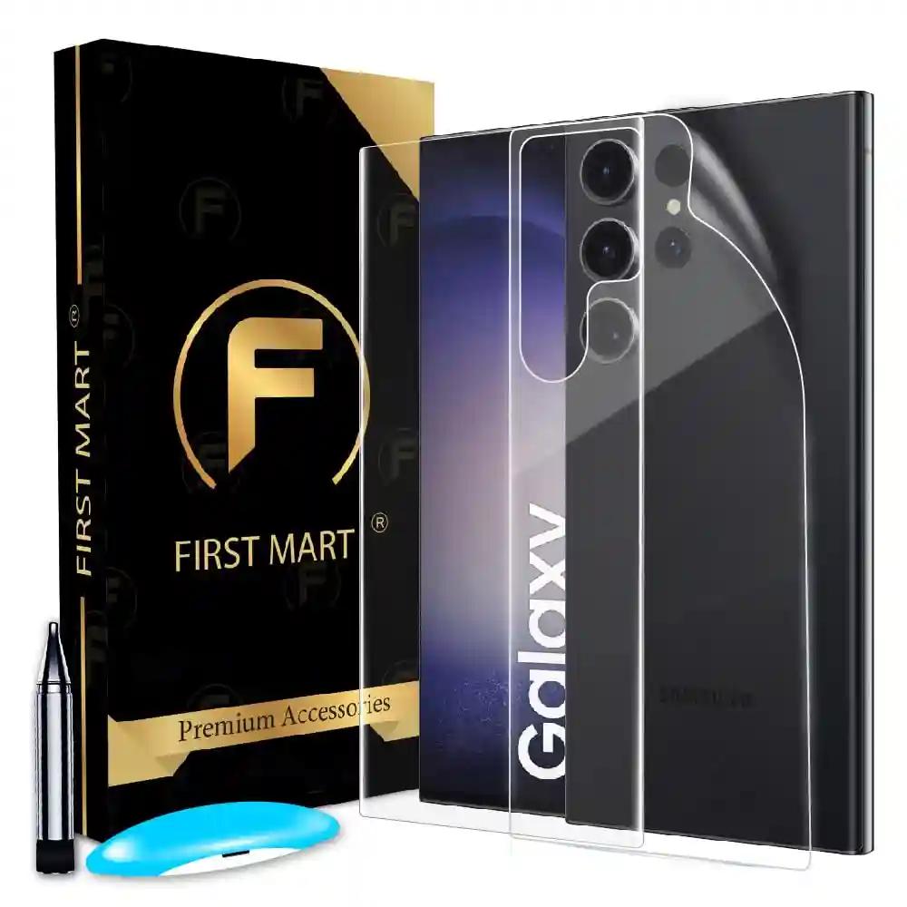 FIRST MART Tempered Glass for Samsung Galaxy S23 Ultra 5G with Edge to Edge Full Screen Coverage and Easy UV Installation Kit and Back Nano Membrane