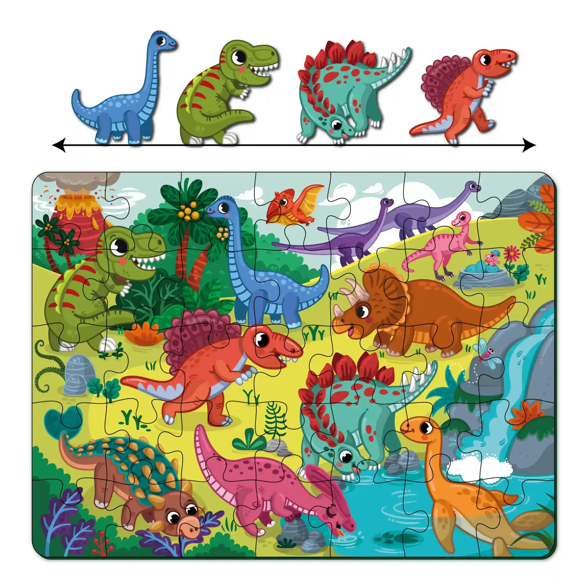 Mini Leaves  Dinosaurs World 48 Piece Wooden Floor Puzzle for Kids with Booster Cards & Wooden Box