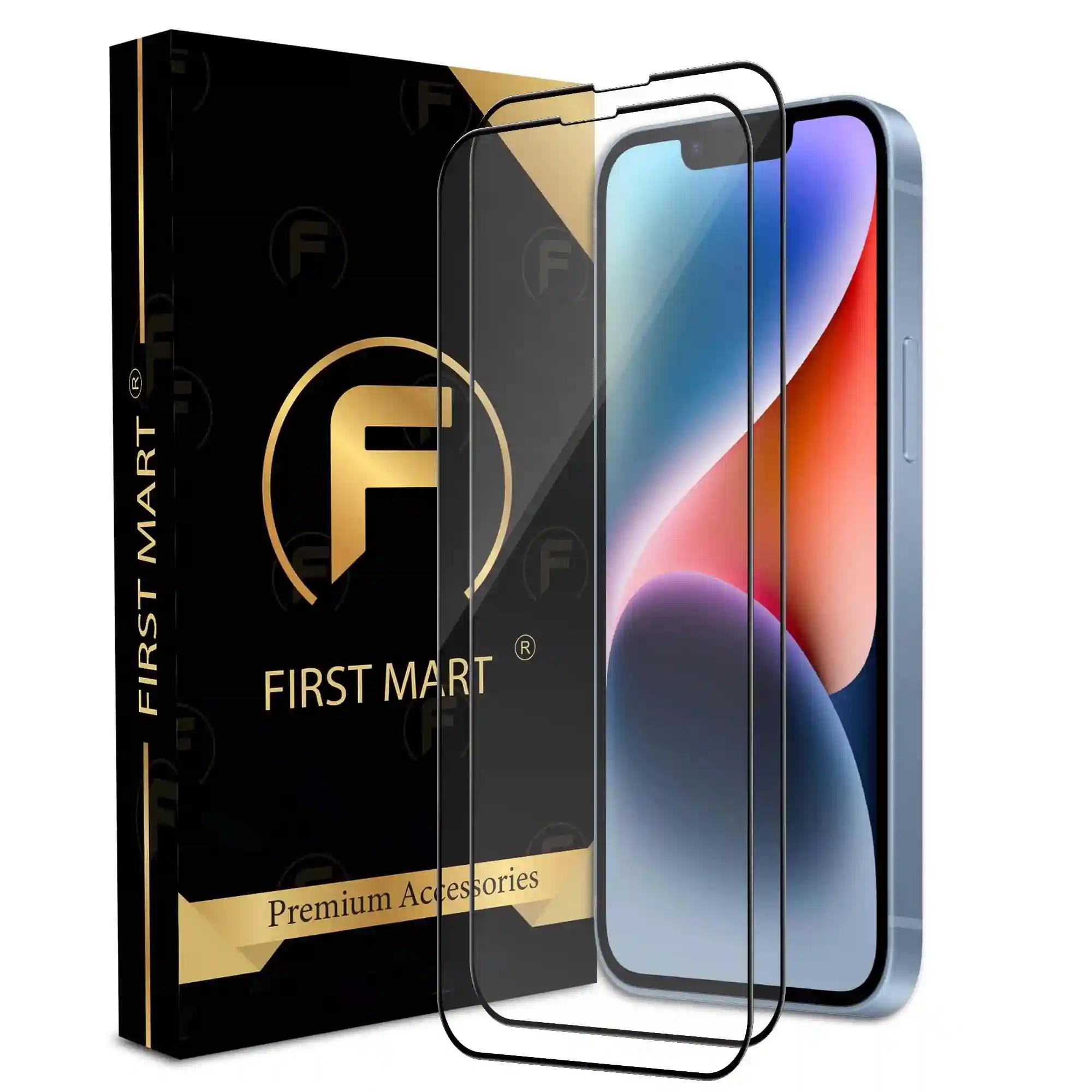 FIRST MART Premium Tempered Glass for iPhone 14/13 / 13 Pro with Edge to Edge Coverage and Easy Installation Kit, Pack of 2