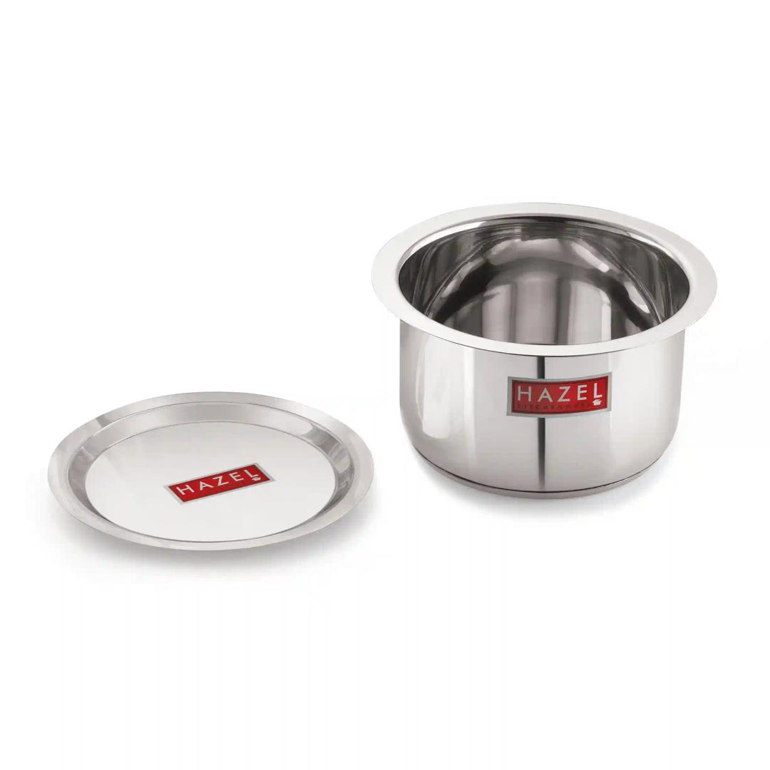 HAZEL Induction Base Tope Stainless Steel Induction Bottom Tope Thick Heavy Flat Base Patila Cookware with Steel Lid Cover 21.1 cm for Cooking (Tope Capacity 2500 ml), Silver