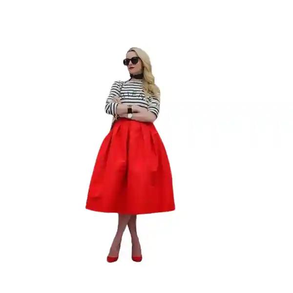 Luxurious Silk Taffeta Red Midi Skirt with Pocket - Perfect for Evening Events & Weddings-M