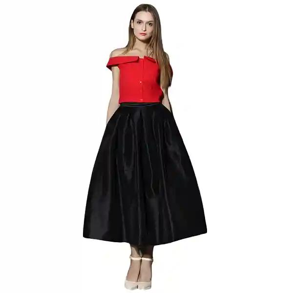 Elegant Black Silk Taffeta Midi Skirt - Ideal for Evening, Wedding, Cocktail, & Formal Occasions-XS