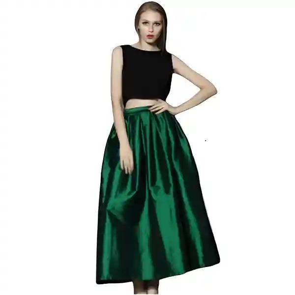 Handmade Emerald Green Silk Taffeta Midi Pleated Skirt – Elegant Wedding & Party Wear-XL