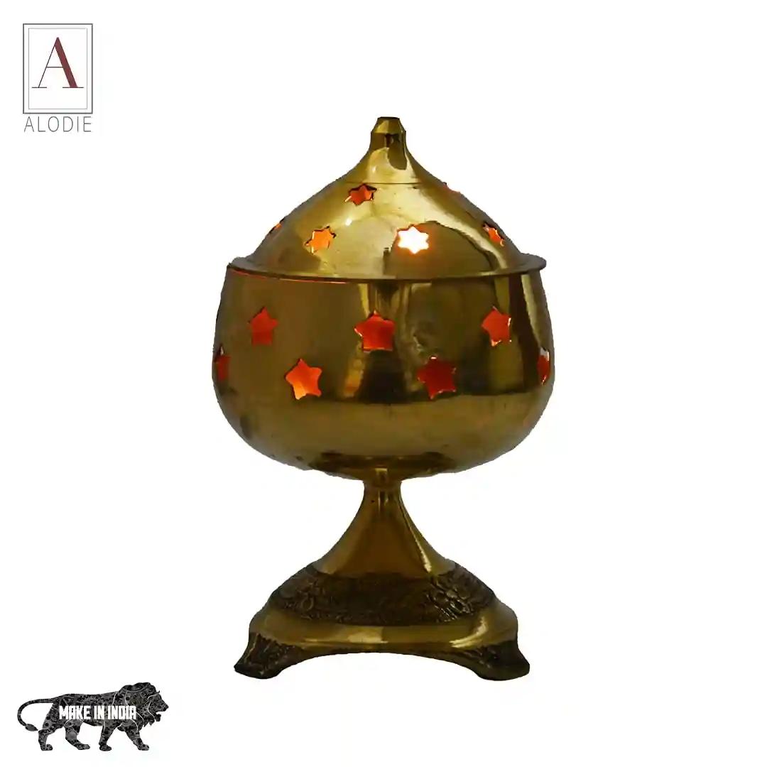 ALODIE- Akhand Deepak with Brass Cover/Designer Diya with Star Design (3.5Wx5.5H)