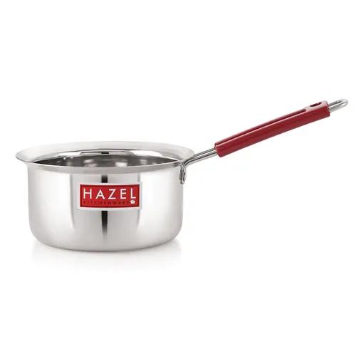 HAZEL Steel Sauce Pan |Alfa Premium Heavy Gauge Tea Pot, 1300 ML | Stainless Steel Sauce Pan | Multipurpose Cookware for Daily Usage with Fixed Rubber Grip Handle