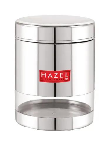 HAZEL Stainless Steel Container For Kitchen Storage Transparent See Through Glossy Finish Storage Jar Dabba, Set of 1, 1000 ML, Silver