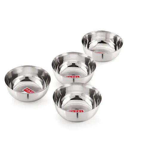 HAZEL Stainless Steel Bowl | Stainless Steel Katori Set of 4, 1350 ml Each | Kitchen Accessories Items | Katori Bowl for Serving with Glossy Finish