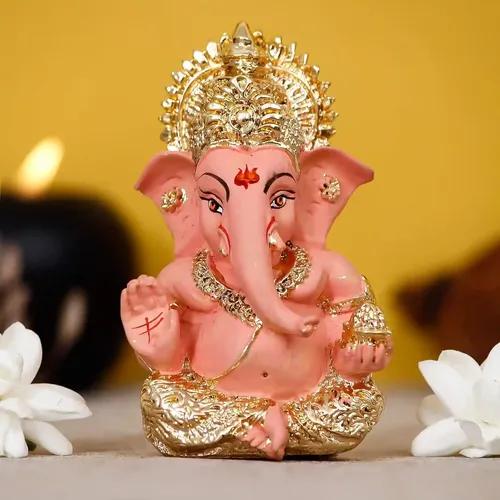 WEBELKART Ceramic Gold Plated Lord Ganesha Statue of Luck and Success for Car Dashboard for Diwali Gifts Home Decor (Size: 8.25 x 3.50 x 5.50 cm)