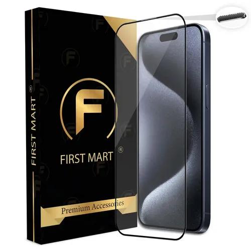 FIRST MART Premium Tempered Glass for iPhone 15 Pro Max Edge to Edge Screen Coverage and Speaker Mesh Dust Filter, Easy Installation Kit