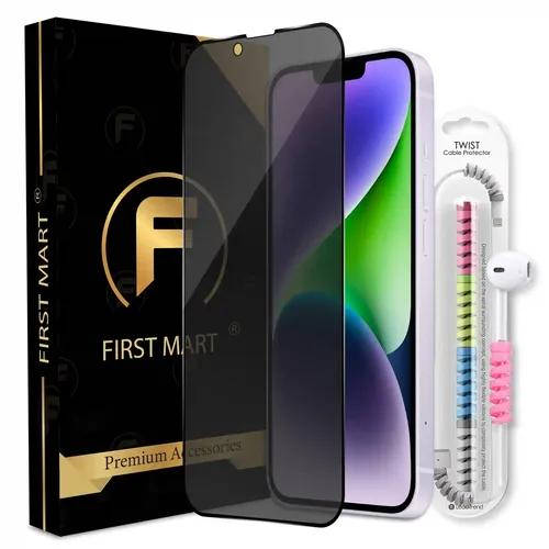 FIRST MART Matte Privacy Tempered Glass for iPhone 14 Plus / 13 Pro Max Edge to Edge Full Screen Coverage with Cable Protector & Easy Installation Kit | Matte Finish