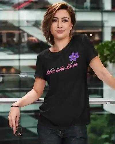 Floral Harmony Women's Love-Lead Statement Tee | 100% Premium Bio Wash Cotton T-Shirts - S  (Black)