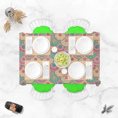 ArtzFolio Pastel Circles | Table Cloth Cover for Dining & Center Table | Washable Waterproof Polyester Fabric | 8-Seater Table; 54 x 81 inch (137 x 206 cms)