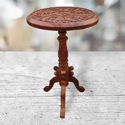 Pebblecraft Wooden Foldable Side Table Stand | Wooden Chairside Modern Rustic Round Coffee Table Telephone Stand