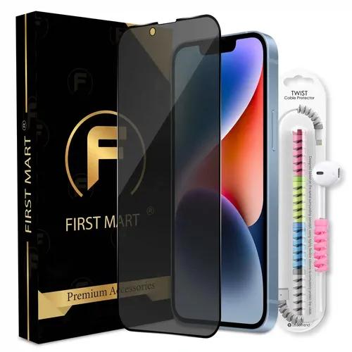 FIRST MART Matte Privacy Tempered Glass for iPhone 14/13 / 13 Pro Edge to Edge Full Screen Coverage with Cable Protector & Easy Installation Kit | Matte Finish