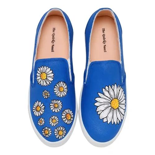 THE QUIRKY NAARI Blue Daisy Slipons with A Floral Touch | Blue - 3 UK