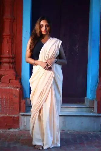 Pure Cotton Plain Saree - Light Brown