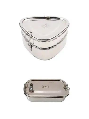 Jvl Stainless Steel Rectangular & Triangle Shape Single & Double Layer Not Leak Proof Lunch Box With Inner Plate - Set Of 2