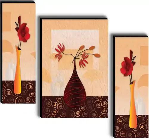 Framed Flower Vase Wall Painting for Home Decor - Pattern 196