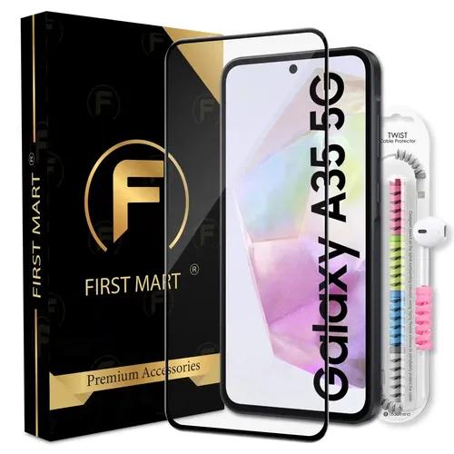 FIRST MART Premium Tempered Glass for Samsung Galaxy A35 5G with Edge to Edge Coverage and Cable Protector and Easy Installation Kit, Pack of 1