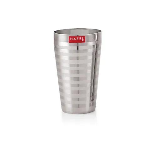 HAZEL Stainless Steel Jumbo Lassi Glass I Water Glass, 750 ML with Stripped Designed Traditional Shape I Glass Set with Silver Finish I Serves Lassi, Lemonade, Water, Juice