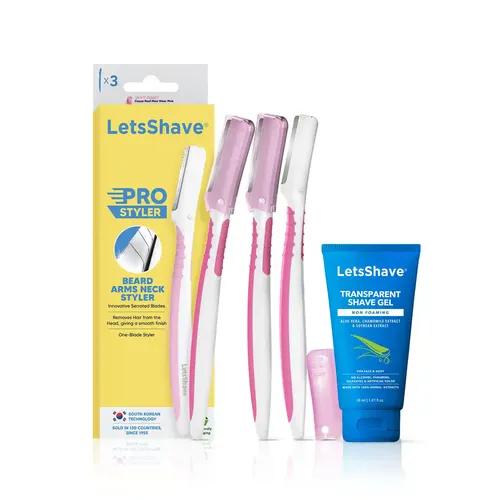 LetsShave Pro Styler Disposable Blades (Pack Of 3) | Beard Shaping | Pen Styler Single Blade With Transparent Shave Gel 30Ml