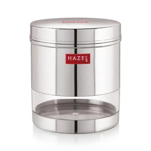 HAZEL Stainless Steel Transparent Wide Mouth See Through Container, Silver, 1 PC, 400 Ml