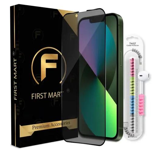 FIRST MART Privacy Tempered Glass for iPhone 13 / iPhone 14/13 Pro Edge to Edge Full Screen Coverage & Cable Protector & Easy Installation Kit