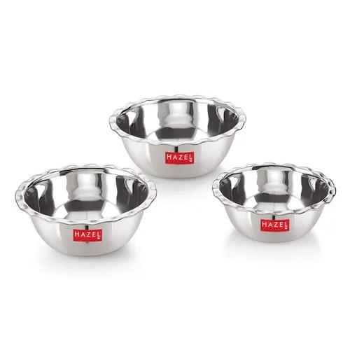 HAZEL Stainless Steel Serving Bowl Vati Vati Katori Set of 3, Silver