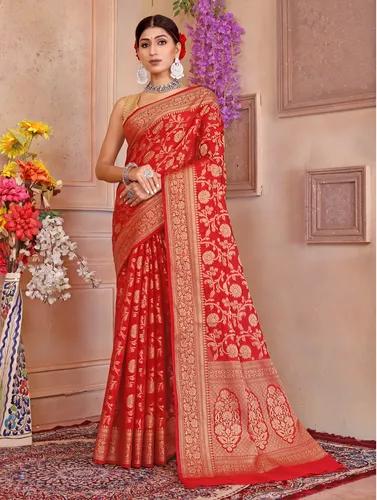 Red Banarasi Soft Georgette Jaal silk