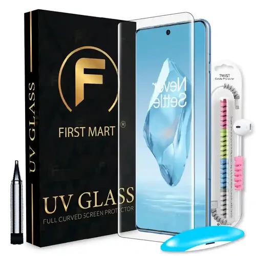 FIRST MART Tempered Glass for Oneplus 12R 5G with Edge to Edge Full Screen Coverage and Easy UV Glue Installation Kit and Cable Protector, Pack of 1