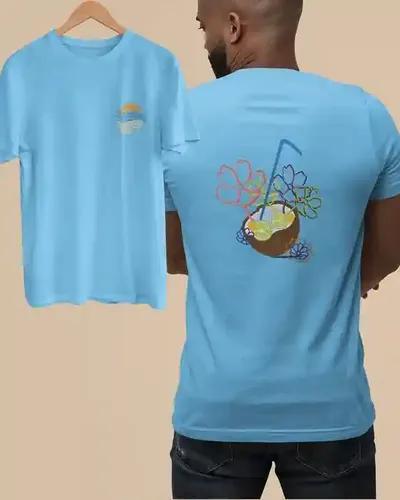 Tropical Oasis Men's Beach Escape T-Shirt | 100% Premium Bio Wash Cotton T-Shirts - S  (Light Blue)