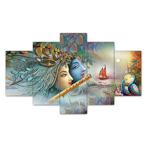 Radha Krishna Wall Painting For Home Decoration Pack of 5 (119.5 x 60 Cm)- Pattern 138