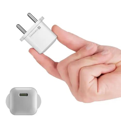 Portronics Adapto 20 Lite Smallest 20W GaN Wall Charger with Type C PD Fast Charging Output Port, Compatible with iPhone 8 and Above, iPad, Tablets, All Type C Mobile Phones and Devices (White)