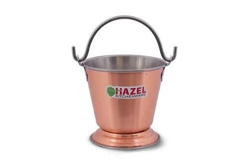 HAZEL Mini Serving Buckets for Dining Table | Kitchen Stainless Steel Bucket | Copper Plated Mini Bucket for Serving Dal | Small Bucket, 600 ml