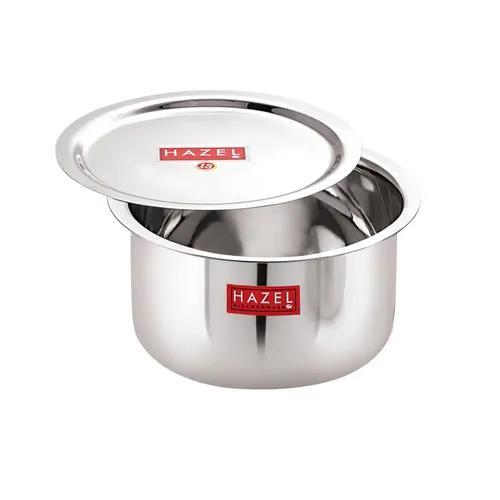 HAZEL Alfa Stainless Steel Tope Patila with Lid Premium Heavy Gauge Round Bottom Boiling Vessels Bhagona Dekchi, 21 cm, 2.4 Litre, Silver