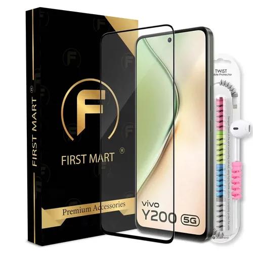 FIRST MART Premium Tempered Glass for Vivo Y200 5G / Vivo Y200A with Edge to Edge Coverage and Cable Protector and Easy Installation Kit, Pack of 1