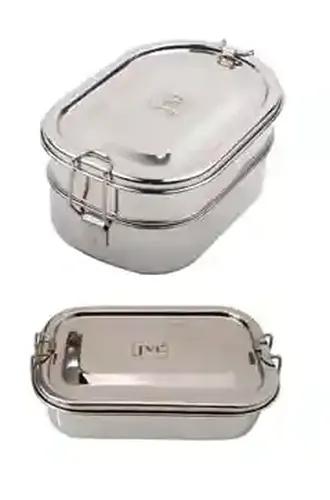 Jvl Stainless Steel Rectangular Single Layer Lunch Box With Inner Plate & Big Kar Double Layer Lunch Box Not Leak Proof - Pack Of 2