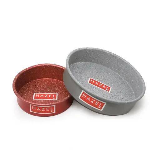 HAZEL Alfa Heavy Gauge Premium Aluminium Granite Finish Non Stick Microwave Safe 2 Pc Mould Combo, 1 Small Red Cake Mould with 1 Large Grey Cake Mould