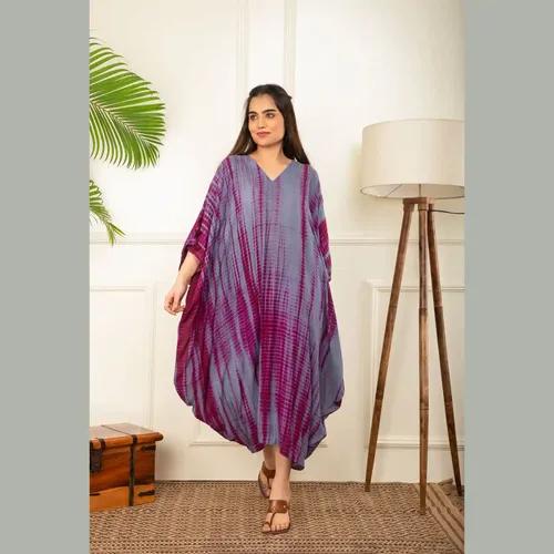 Grey And Wine Rope Tie Dye Kaftan - X-Small