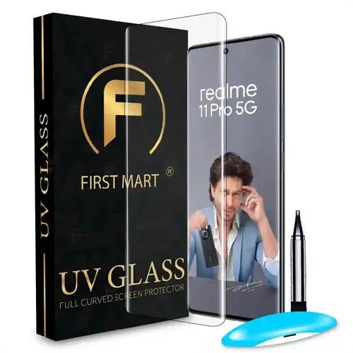 FIRST MART Tempered Glass for Realme 11 Pro 5G / Realme 11 Pro Plus 5G / Realme Narzo 60 Pro 5G with Edge to Edge Full Screen Coverage and Easy UV Glue Installation Kit, Pack of 1