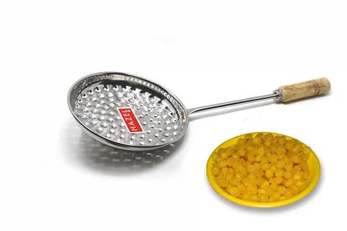 HAZEL Boondi Maker Stainless Steel | Multipurpose Jhara for Raita and Laddu Sweets with Wooden Handle for Firm Grip, Silver