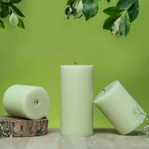 Ribbed Pillar Candle Set - Green (Pack of 3)