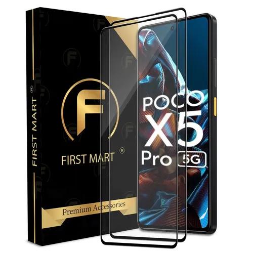 FIRST MART Premium Tempered Glass for Poco X5 Pro 5G / Poco X5 / Poco X4 Pro 5G with Edge to Edge Coverage and Easy Installation Kit, Pack of 2