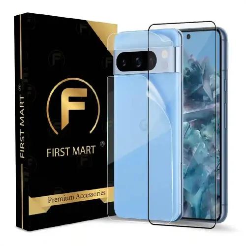 FIRST MART Tempered Glass and Clear Back Membrane for Google Pixel 8 Pro 5G with Edge to Edge Screen Coverage and Easy Installation Kit