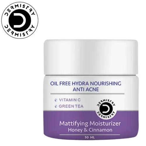 Dermistry Oil Free Hydra Nourishing Mattifying Moisturizer Face Gel | Use Day Night And Pimples Oily Acne Prone Skin And Cinnamon Honey Green Tea Vitamin C Lightweight Non-Greasy Women Men 50 Ml