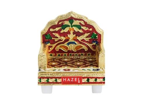 HAZEL Wood Handcrafted Meenakari Work Mini Sinhasan, 4 Inch, Multicolour