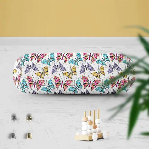 ArtzFolio Cute Butterflies | Bolster Cover Booster Cases | Zipper Opening | Velvet Fabric | 16" Width x 6" Diameter; Set of 2 pcs