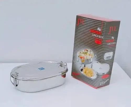 Jvl Stainless Steel Lunch Box For Kids, Single Layer Tiffin Box For School And Office Use With Inner Plate - Capsule - Medium Size